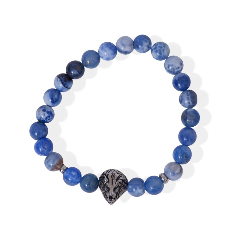 Bracelet Homme en Sodalite orné d'une tête de lion