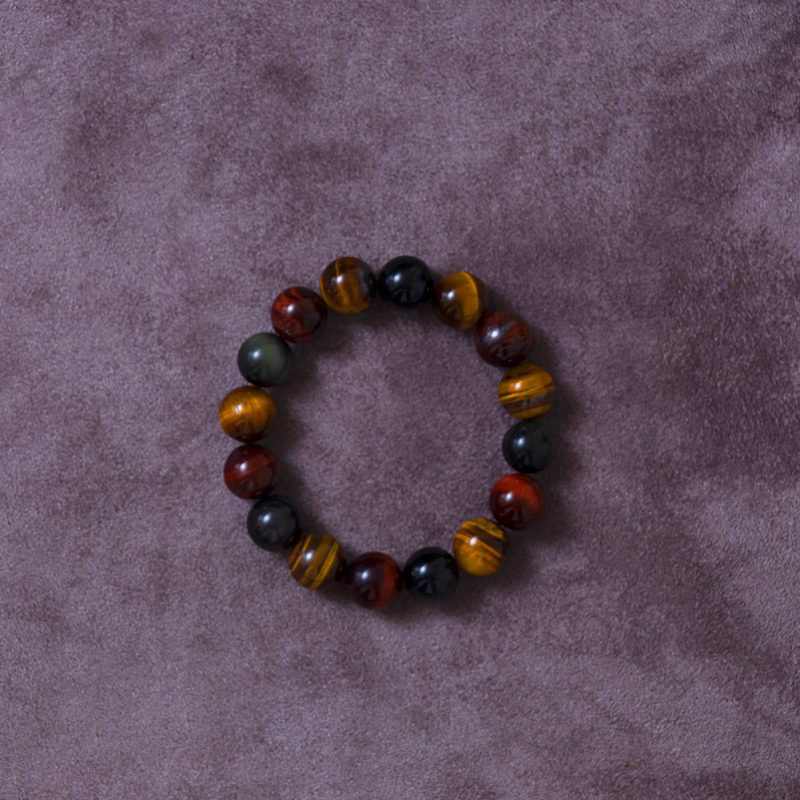 Bracelet mixte en pierres naturelles Œil de Tigre, Œil de faucon et Œil de Taureau – Image 2