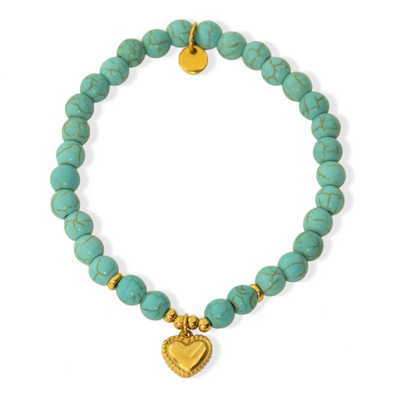 Bracelet féminin en Turquoise & médaillon en forme de cœur doré