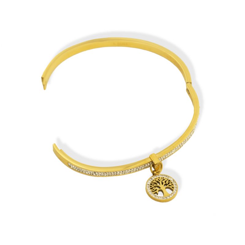 Bracelet Jonc pour Femme avec Pendentif Arbre de Vie Doré et Fermeture Aimantée – Image 2