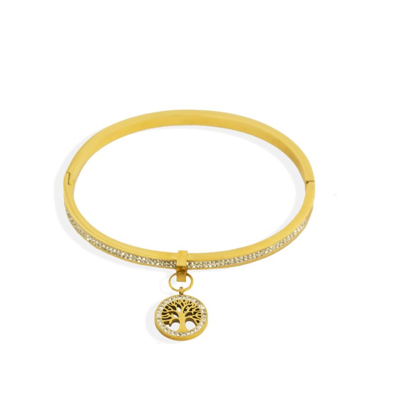 Bracelet Jonc pour Femme avec Pendentif Arbre de Vie Doré et Fermeture Aimantée