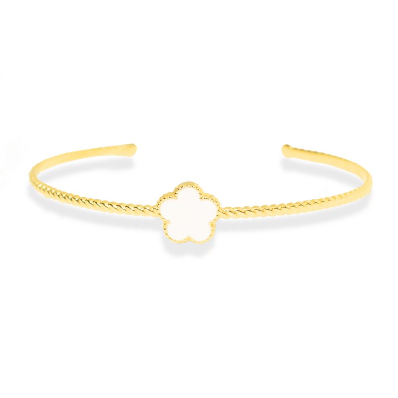 Bracelet Jonc doré pour Femme avec motif Trèfle Blanc