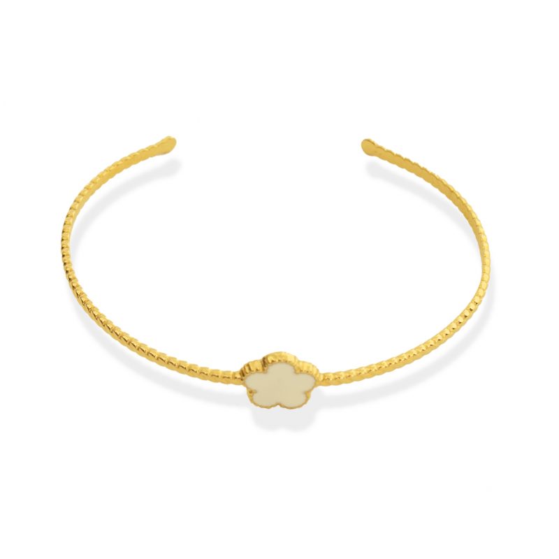 Bracelet Jonc doré pour Femme avec motif Trèfle Blanc – Image 2